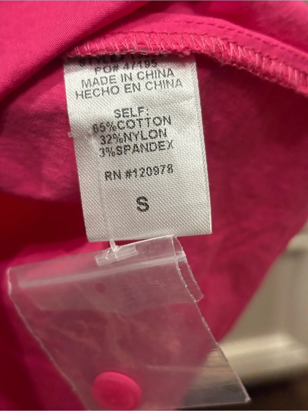 Entro Hot Pink Scallop-Trim Cap Sleeve Button Front Top, Size Small